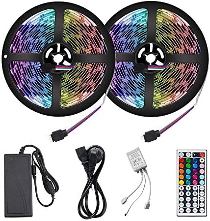 LED Strip Lights,Targherle Strips Lighting 10M 300LEDs RGB SMD 5050 Color Changing 12V Power Adapter 44 Key IR Remote Control LED Light Strip for Garden Bar Party Home Decorations 2x5m