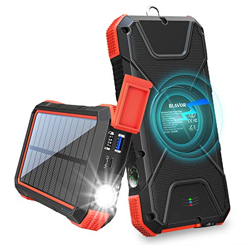 BLAVOR Solar Power Bank, PD 18W QC3.0 Fast Charging 10W Wireless