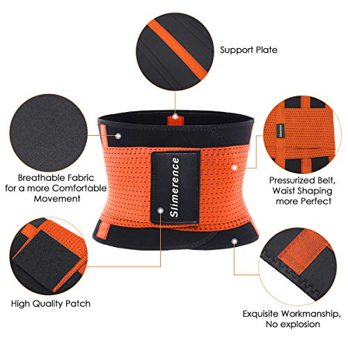 Slimerence Sweat Waist Trimmer, Lumbar Support Belt, Waist Trainer Adjustable Sauna Ab Belt for Shapewear, Lose Weight, Trainer Belt, Pain Relief, Sports Orange S