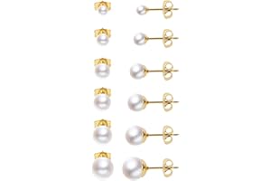 SWEETKIKI Dainty Pearl Earrings for Women: Hypoallergenic 6 Pairs Pearl Stud Earrings Set AAA+ Quality Freshwater Cultured Pearl Earrings Tiny Small and Big Ball Pearl Earrings for Women (3-8MM)