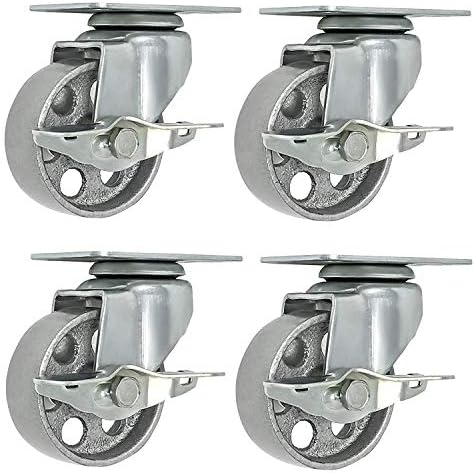 New - Service Caster 2 Heavy Duty Semi Steel Cast Iron Casters, Swivel with Brakes 2 Rigid, 4000 pounds Capacity, 4" Size (Pack of 4)