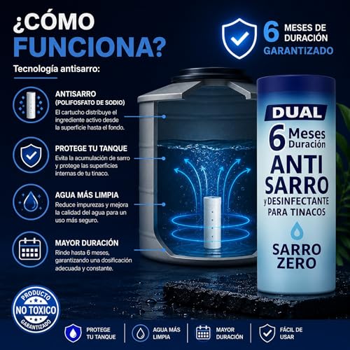 Genérico Sarro Zero | Sistema Antisarro para Tinacos | Tratamiento para Agua Más Limpia y Sin Olores | para 450–1100 L | Pack de 3 | Efecto por 6 Meses