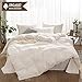 LyTble 3 Pieces Solid Color Ivory White Long Staple Cotton Duvet Cover Queen Size Soft Breathable Bedding Set with Zipper Ties (Ivory White, Queen)