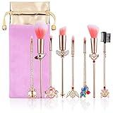 Girls Fairy Tale, NEEDOON 8pcs Cute Makeup Brushes Set with Gift Bag, Magical Pink Make Up Tools with Thick Brush, Cosmetic Cardcaptor Face Brush Valentine Day Gift for Girlfriend