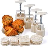 CultinBox Mid-Autumn Festival Hand-Pressure Moon Cake Mould With 12 Pcs White Mode Pattern For 4 Sets
