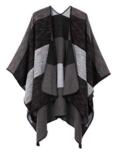 Urban CoCo Women's Color Block Shawl Wrap Open Front Poncho Cape (Black-series 13)