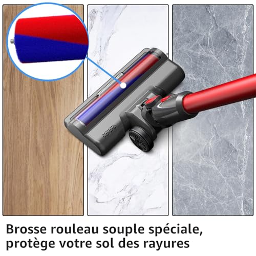 Brush with Soft Roller for Dyson V7 V8 V10 V11 V15 Replacement Floor Tip Soft Roller Replacement Front Lights for Hard Floors like Parquet, Wood Floor, Laminate, Tile