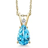 Gem Stone King 14K Yellow Gold Swiss Blue Topaz and White Topaz Pendant Necklace for Women | 1.60 Cttw | Gemstone November Birthstone | Pear Shape 9X6MM | With 18 Inch Chain