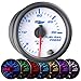GlowShift White 7 Color 30,000 PSI Fuel Rail Pressure Gauge - Compatible with 6.6L Chevy Duramax 2002-2018 & 5.9L / 6.7L Dodge Cummins Diesel 2003-2018 - White Dial - Clear Lens - 2-1/16