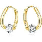 SLUYNZ Solid 925 Sterling Silver Shiny CZ Hoop Earrings for Women Teens 1.6CM Hoop Earrings Unique Oval Hoop Earrings Huggie