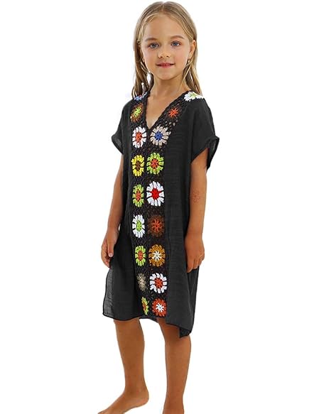 Sankill Girls Swimwear Cover Ups Beach Dresses Bathingsuit Tassel Crochet Bikini Cover Ups