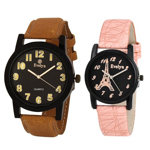 Analogue Black Dial Womens & Mens Couple Watch - eve-350-eve-499