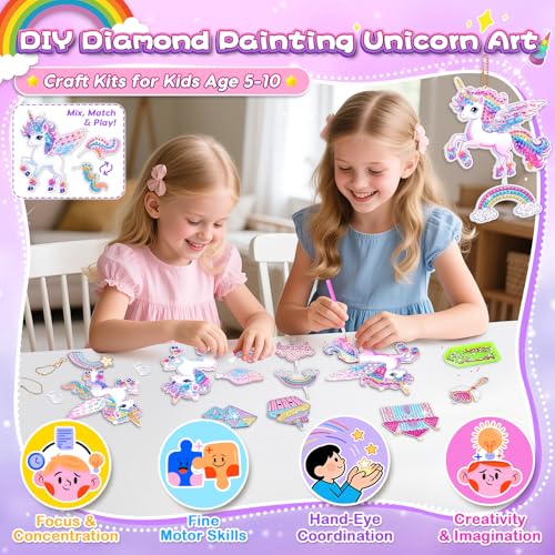 Gifts for 5 6 7 8 Year Old Girls: Diamond Arts and Crafts for Kids Age 5-10 Girls Birthday Presents, DIY Unicorn Gem Art Kits Toy for 5-6-7 Year Old Kids Craft Sun Catchers for Windows Home Decoration