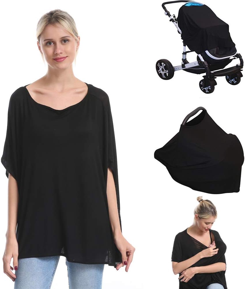 Nursing Breastfeeding Cover Car Seat Canopy for Infant Baby, Black, 1 Count (Pack of 1)