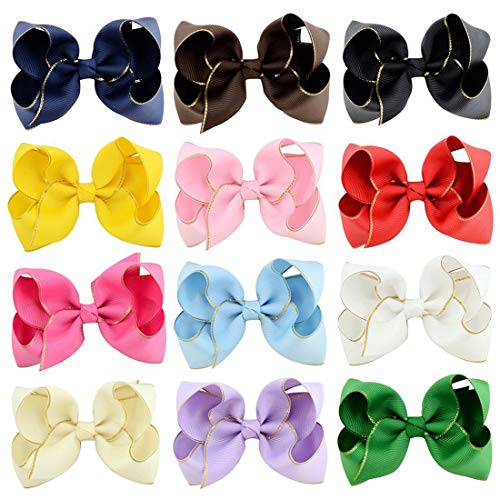 40pcs 4.5inch Gold Edge Bows Clips Boutique Grosgrain Ribbon Hair Bows Alligator Clips for Girls Infants Toddler Kids Children 20 Colors in Pairs Hair Accessories
