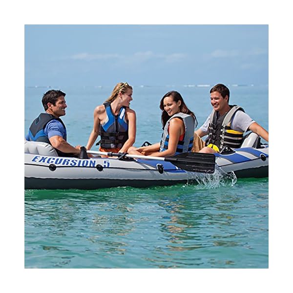 Intex-Excursion-5-Inflatable-Rafting-and-Fishing-Boat-with-Oars-Motor-Mount