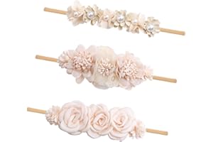 cherrboll 3pcs Baby Girl Flower Headbands, Super Soft & Stretchy Nylon Floral Hairbands for Newborn Toddler