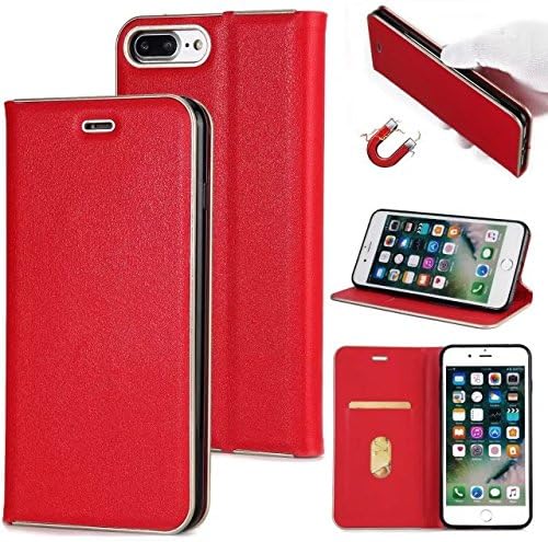 iPhone 7 Plus Leather Case,Zmiq Premium Folio Leather Wallet Case with [Kickstand] [Card Slots] [Magnetic Closure] Flip Notebook Cover Case for iPhone 7 Plus (7plus Red XiHe)