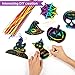 Biubee 48 Pieces Halloween Theme Scratch Paper- Rainbow Scratch Art Paper Card Pumpkin Bat Castle Hats Craft Kit with 24pcs Wooden Styluses and 48pcs Ribbons for Birthday Halloween Party Supplies