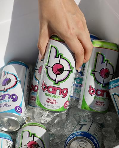 BANG ENERGY SOUR HEADS, SUGAR-FREE ENERGY DRINK, 16-OUNCE (PACK OF 12)