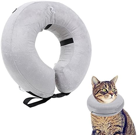 Pet Recovery Collar,Inflatable E-collar Cone Prevent Dogs from Licking Touching Wounds Promote Recovery,Gray Color,3 Size (Small(Circumference 6-9"))