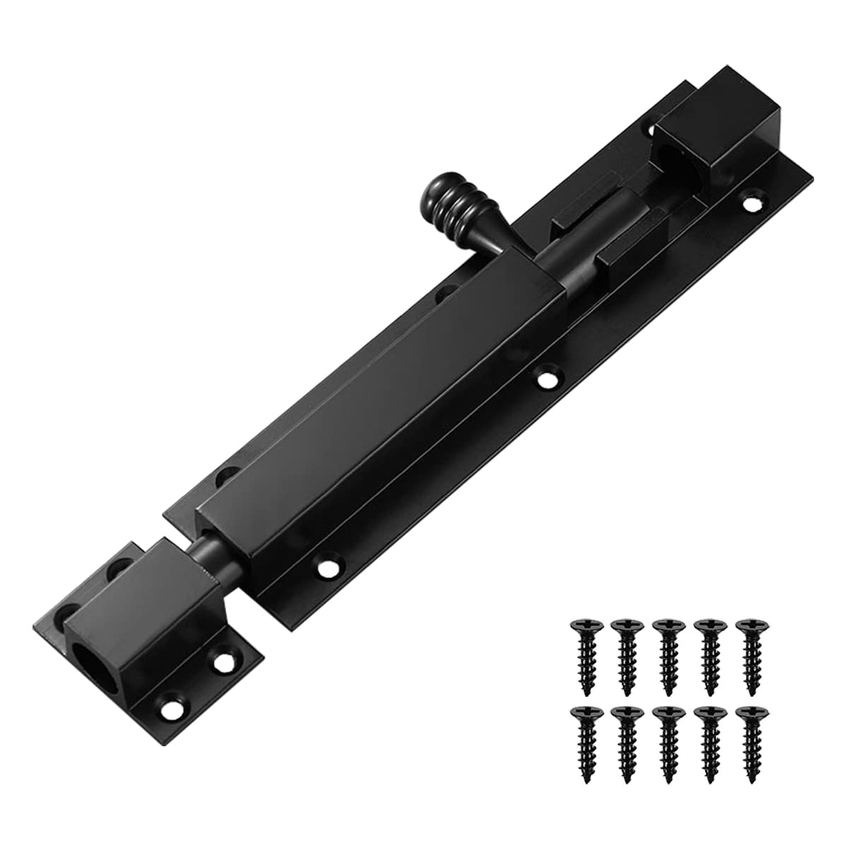 Rusoz Heavy Duty Gate Bolt 6 Inch Black Sliding Bolt Aluminum Alloy Garden Drop Bolt Safety on Window Moving, Sliding Door Bathroom Doors for Indoor and Outdoor