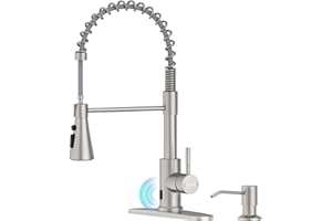 DAYONE Touchless Kitchen Sink Faucet with Pull Down Sprayer and Soap Dispenser, Stainless Steel Motion Sensor Touch Faucet for Kitchen Sink Smart Hands-Free Single Handle, Brushed Nickel