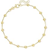 Ross-Simons Italian 18kt Gold Over Sterling Bead Station Anklet. 9 inches