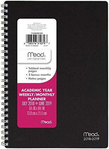 Mead Academic Weekly / Monthly Planner, July 2018 - June 2019, 5-1/2" x 8-1/2", Wirebound, Basic, Color Will Vary (CAW40610)