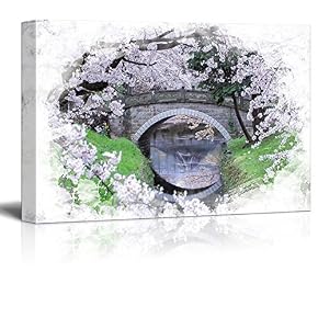 Print Landscape Sakura and Stone Bridge in Spring