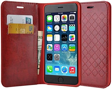 iPhone 6 Case, Maxboost [Ultra Slim] iPhone 6 Wallet Case Premium Slim-Fit Protective PU Leather Case with Card Slot Holster Flip Hard Cases Cover For Apple iPhone 6S -RED (4.7 inch)