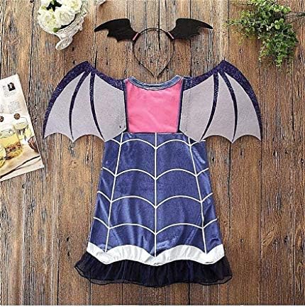 Costume Vampirina Bambina Carnevale Vestito Vampira Halloween Cerchietto Con Ali Da Pipistrello Travestimento Dracula Vampiro Taglia