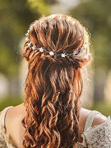 Ushiny Wedding Flower Hair Vines Rhinestone Headband Bridal Hair Headpieces Hair Accessories for Brides and Bridesmaids (Purple)
