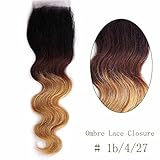 SHOWJARLLY 8A Ombre Brazilian Lace Closure Body Wave Virgin Remy Closure Free Part
