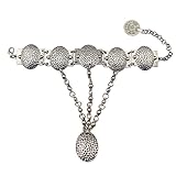 Zealmer Boho Gypsy Silver Coin Charms Slave Bracelets Floral Blue Gem Ethnic Tribal