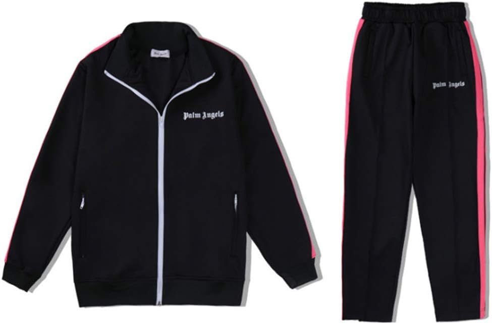Liuee Fashion Palm Angel Letter Cotton Pink Ribbon Sweatpants Jacket Sports Suit for Men/Women