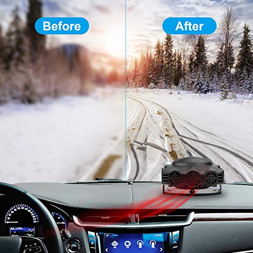 TekkPerry Portable Car Heater, 180Â°Rotatable Defogger, Fast Heating Car Heater Fan, Vehicle Heat Cooling Fan, 12V 150W 3-Outlet Auto Ceramic Heater with Cigarette Lighter Plug for Car SUV Truck