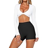 INFITTY Womens Long Sleeve Crop Workout Tops Double Lined Twist Deep V Neck T Shirts Yoga Athletic Top Tee