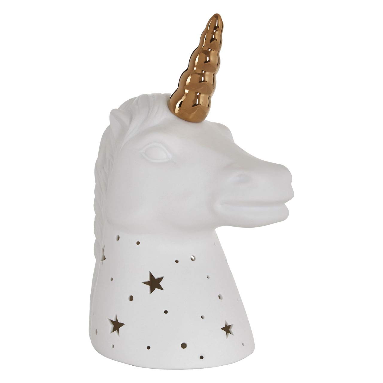 Kids Unicorn Night Light, White Ceramic, Gold Coloured Horn