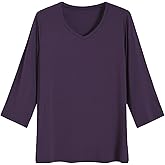 Latuza Women's Bamboo Viscose 3/4 Sleeve Pajama Top V Neck Sleep Shirt