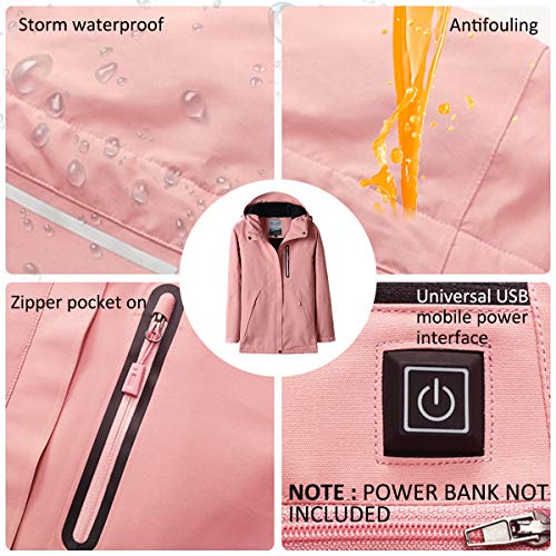 Venustas Women's Heated Jacket with Hood Waterproof Wind Resistant(Power Bank NOT Included) Pink - Thumbnail 3