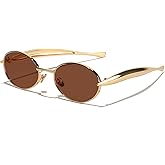 GFUIARA Retro Oval Sunglasses for Women Men - Classic 90s Vintage Trendy Shades with UV400 Protection, Gold Metal Frame