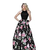 Women Sleeveless Floral Printed Long Dress Party Evening Beach Maxi Dress (M, Black)