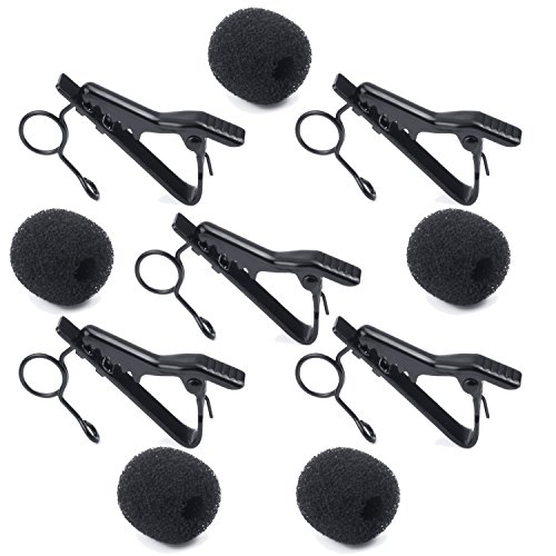Lapel Microphone Clip, PEMOTech 5 Pack 5/16" Lavalier Clip with 5 Pack Windscreen for 7.5-8.5mm Lavalier,Lapel & Headset Microphone,Compatible for ATR-3350,Samson,Nady,Shure,Audio-Technica,Hisonicn