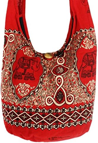Lovely CreationsHippie Boho New Elephant Crossbody Bohemian Gypsy Sling Shoulder Bag"Small" Size (D Brown)