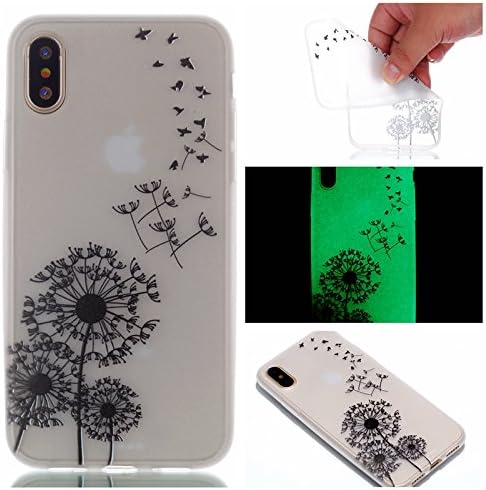 Flower Luminous Glow In the Dark Soft TPU Case For Iphone X Eiffel Tower Lace Skull Ultra thin Dog Clear Skin Cover (Flying flowers)