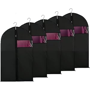 24x39 Inch Garment Bags for Hanging Clothes, Black, 5 Pcs Waterproof Suit Covers for Closet Storage, Full Zipper White Dust P
