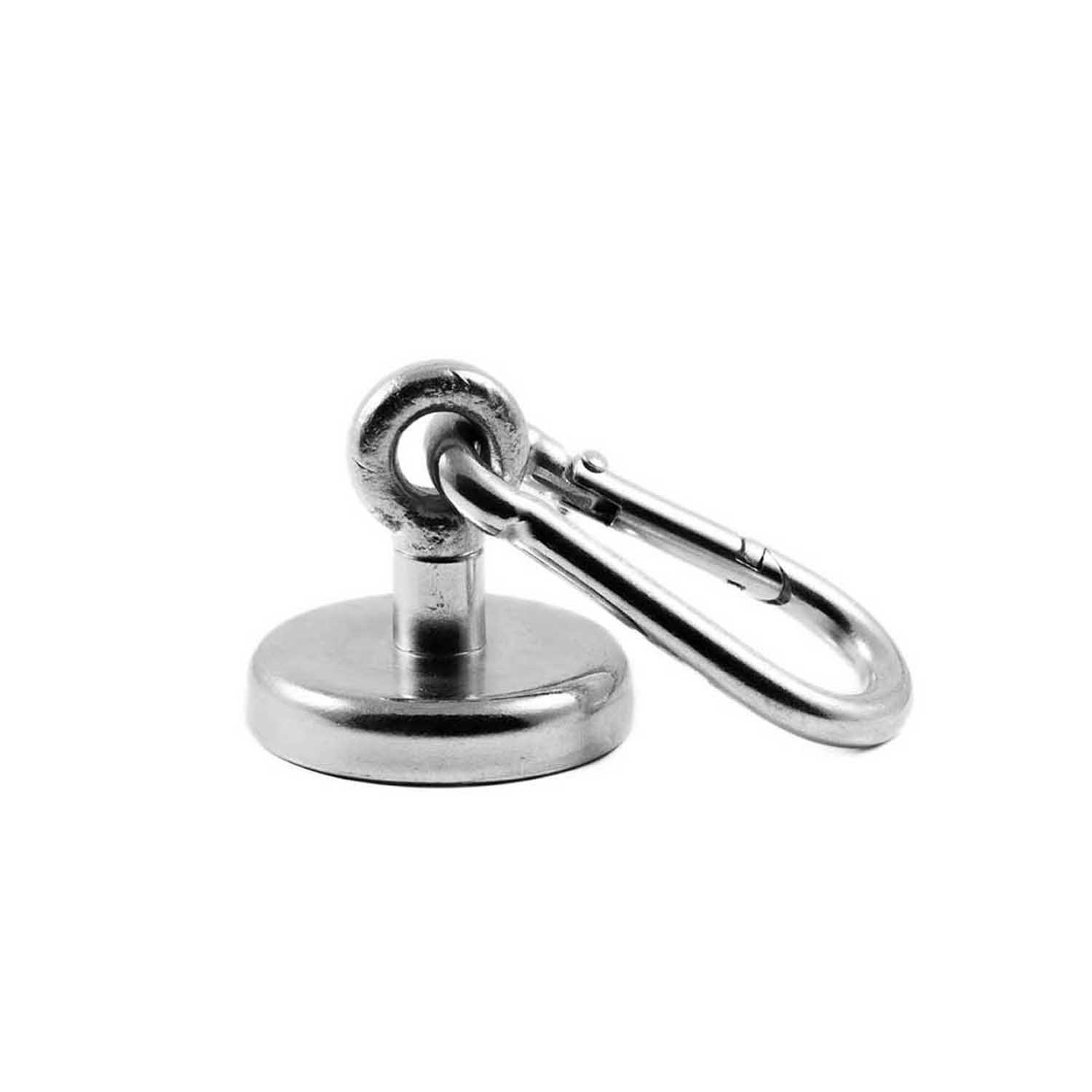 Magnetastico® | Neodymium Eyebolt-Carabiner Magnet N35 42 mm Ø | Holding Force 68 kg | Strong & Powerful Neodymium Pot Magnet snap Hook with Eye, Loop & galvanised | Magnetic karabiner Eyebolt