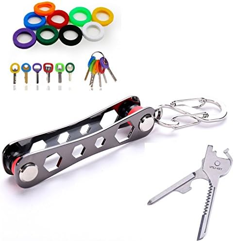 Key Organizer Keychain - Smart Key Holder Compact with 8 Key Caps and 1 Multitool (2-12 keys) (black)