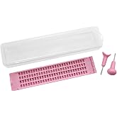 4 Lines 28 Cells Braille Writing Slate with 2 pcs Styluses, Braille Slate Kit with Plastic Box, Pink